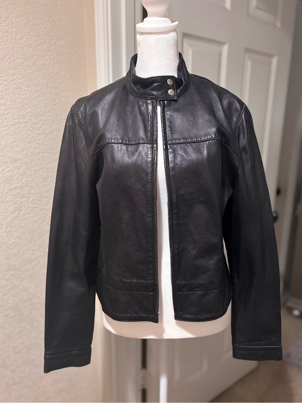 Mixit Black Leather Snap-Stand Collar Jacket